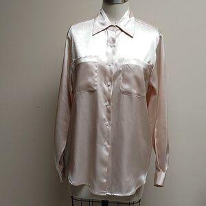 Vintage Champagne Satin Button Down Shirt Size S